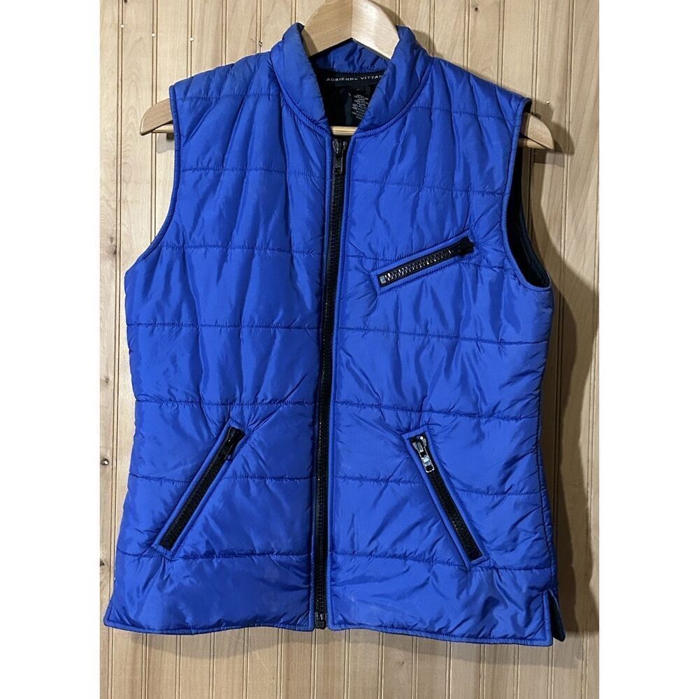 Adrienne Vittadini Women's Small Blue Sleeveless Puffer Zip Warm-Up Vest